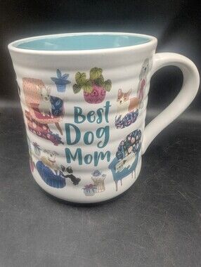 Best Dog Mom Ceramic Mug - White with Teal Interior